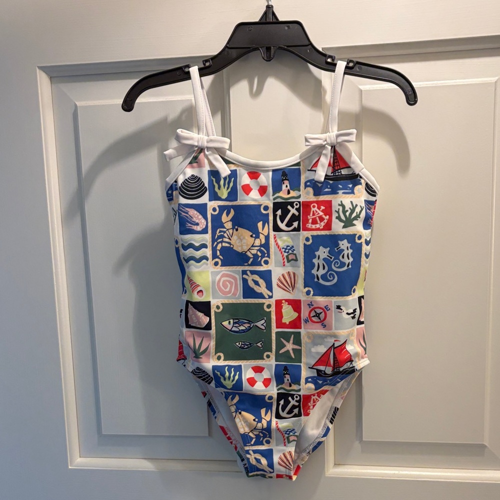 Janie and Jack Kids White & Blue Nautical One-Piece Swimsuit